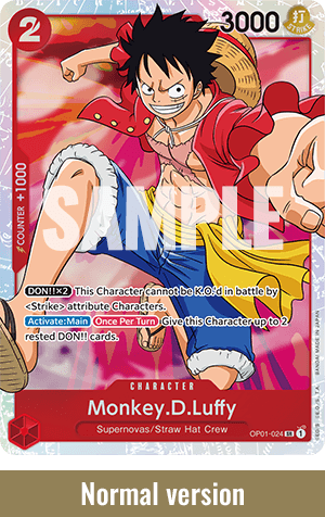 Carta Monkey.D.Luffy OP01-024 en su versión estándar, imagen oficial de Bandai